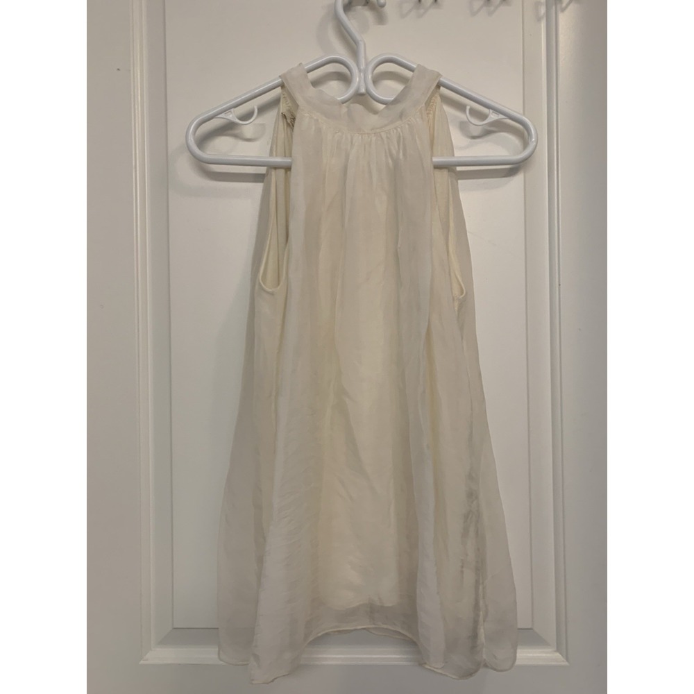 Bellambia Silk Blend High Neck Sleeveless Top Small Ivory Sheer Flowy Boho Chic